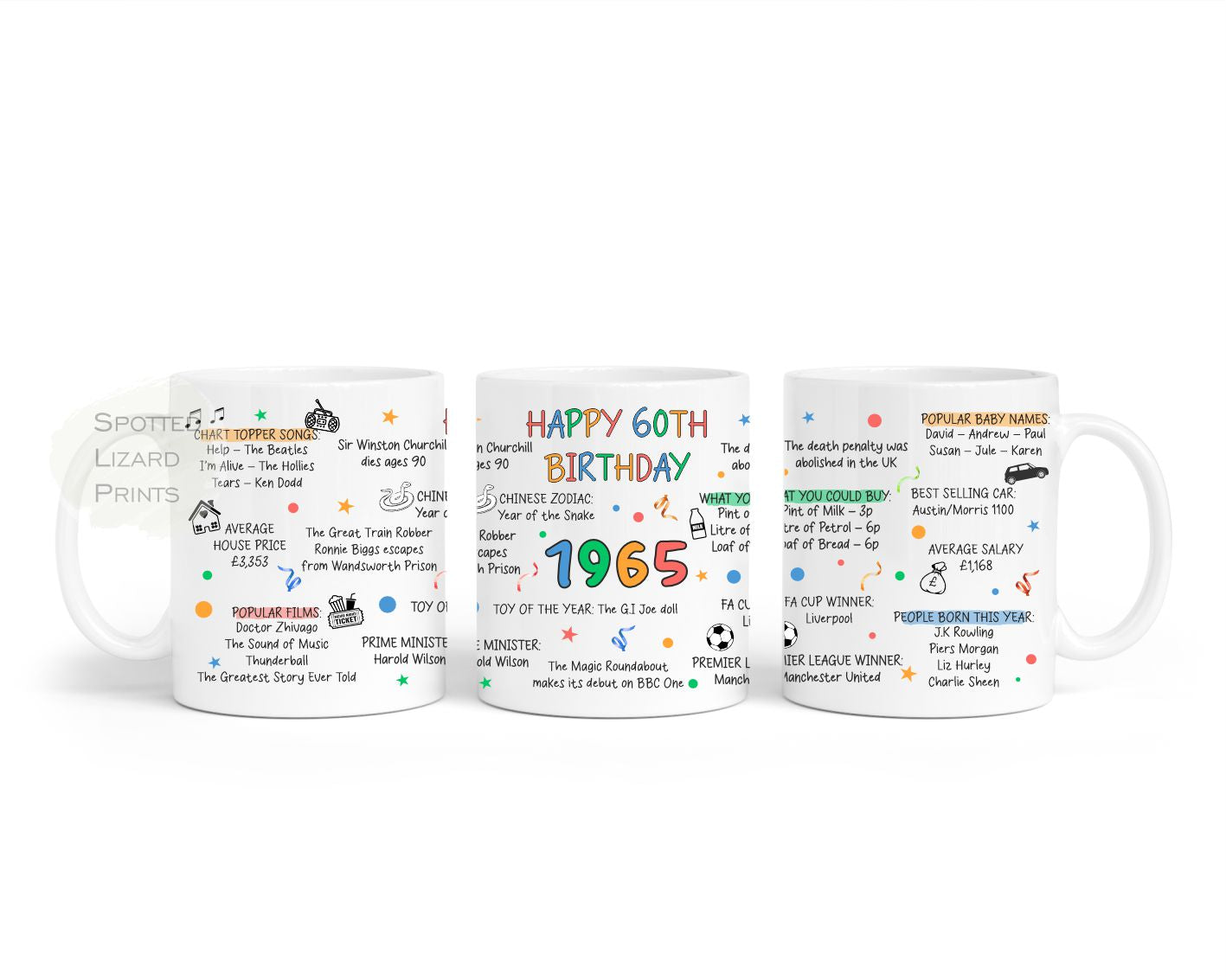 60th Birthday Mug – Born in 1965 Facts – Back in 1965 – Unique Gift for 60th Birthday – 60 Keepsake Mug for Him, Her, Friend, Son, Daughter
