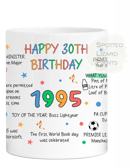 30th Birthday Mug – Born in 1995 Facts – Back in 1995 – Unique Gift for 30th Birthday – 30 Keepsake Mug for Him, Her, Friend, Son, Daughter