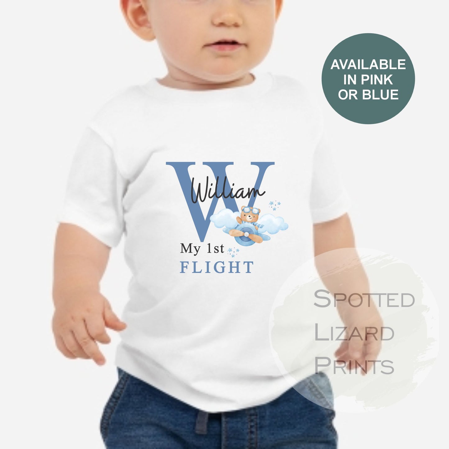 My first flight. Personalised clothing for a first time flyer.
