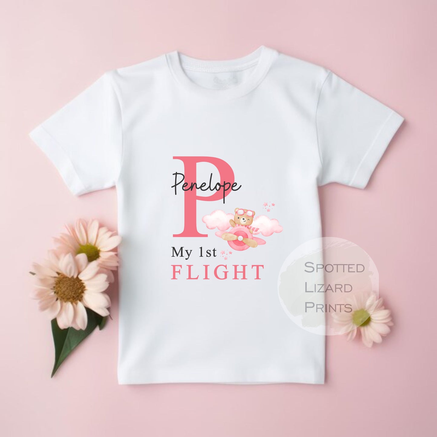 My first flight. Personalised clothing for a first time flyer.