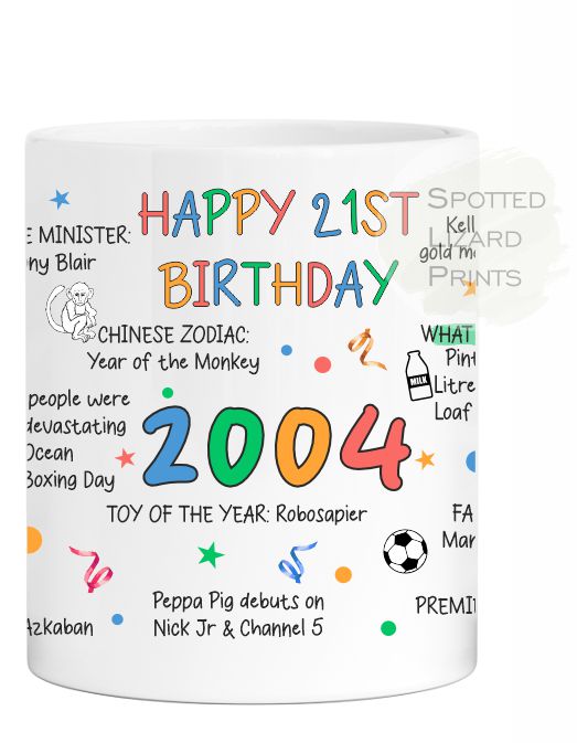 21st Birthday Mug – Born in 2004 Facts – Back in 2004 – Unique Gift for 21st Birthday – 21 Keepsake Mug for Him, Her, Friend, Son, Daughter