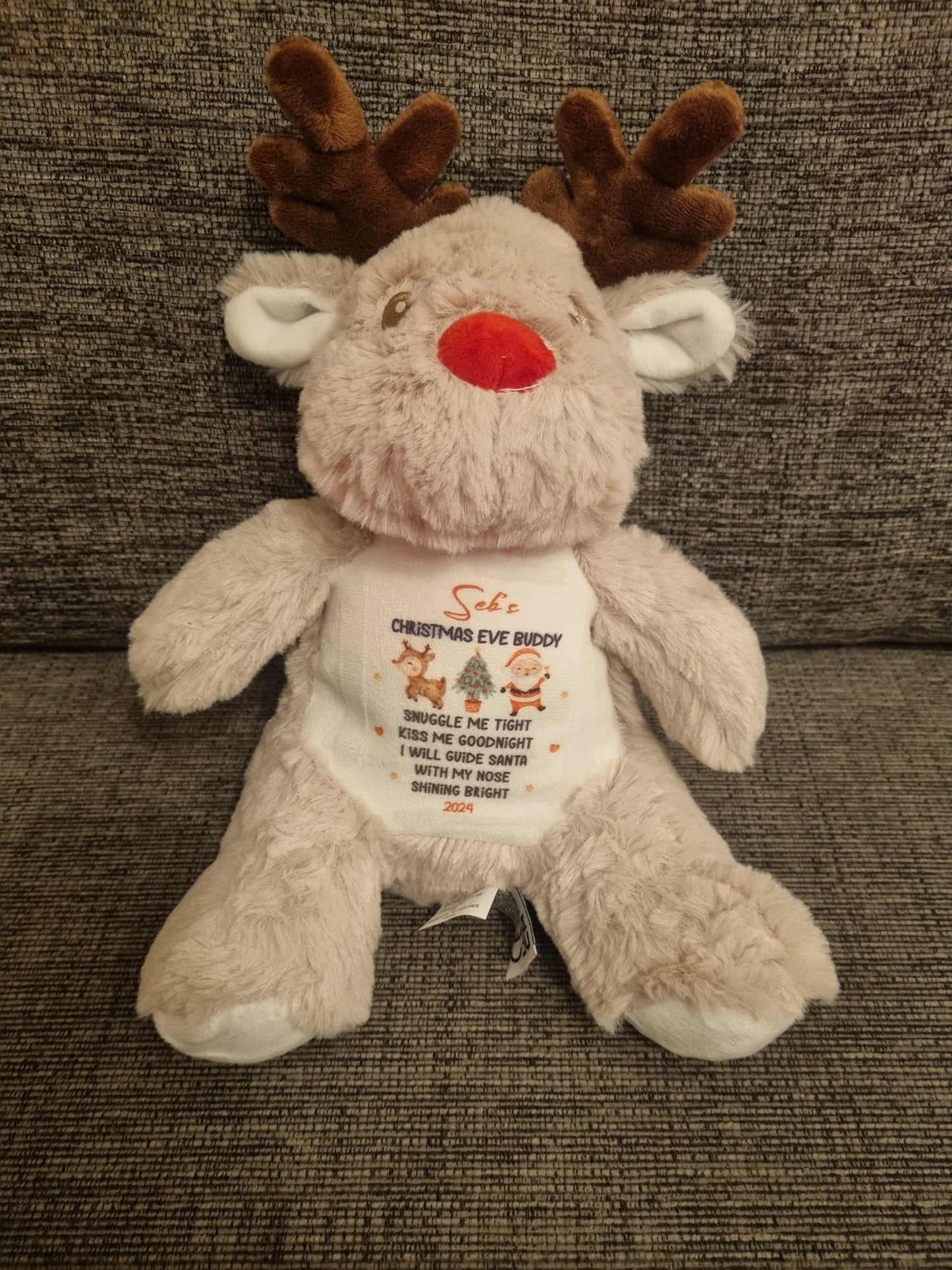 Personalised soft Toy Reindeer. Personalised Christmas Gift