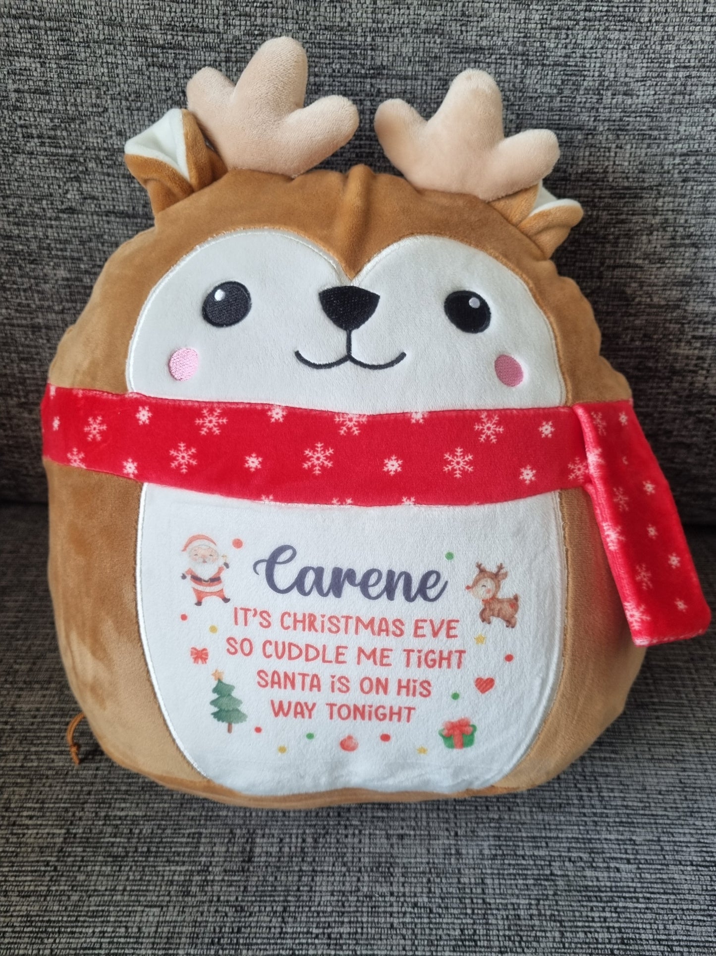 Squidgy Reindeer. Personalised Christmas soft Toy