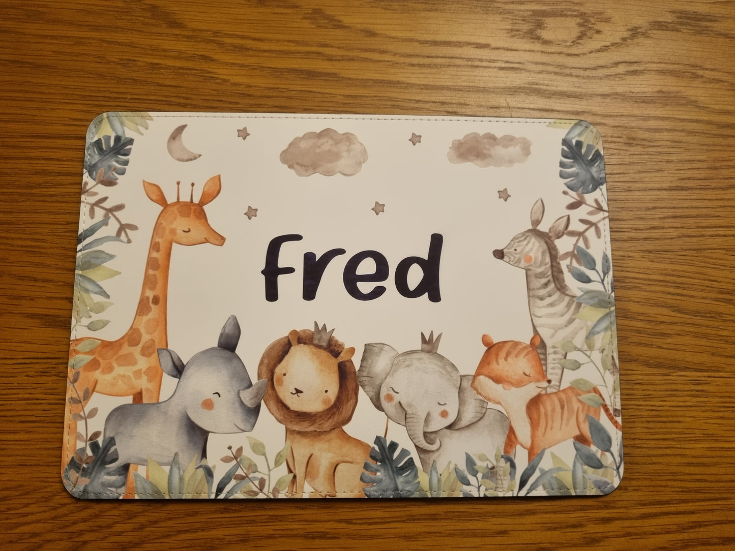 Children's placemat set. Personalised with a name. Safari theme.