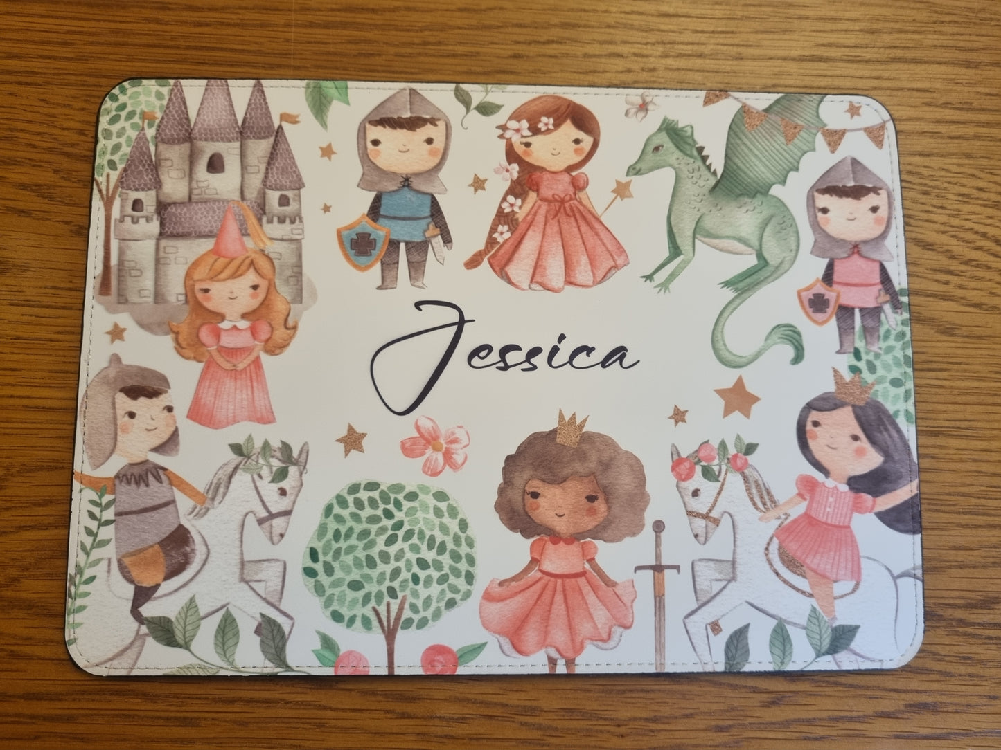 Children's placemat set. Personalised with a name. Once upon a time theme.