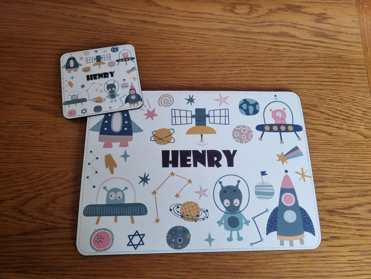 Personalised Space Placemat and Coaster Set, Kid's Dinner Set, Space gift, Children's Birthday Gift, Robots Alien Placemat