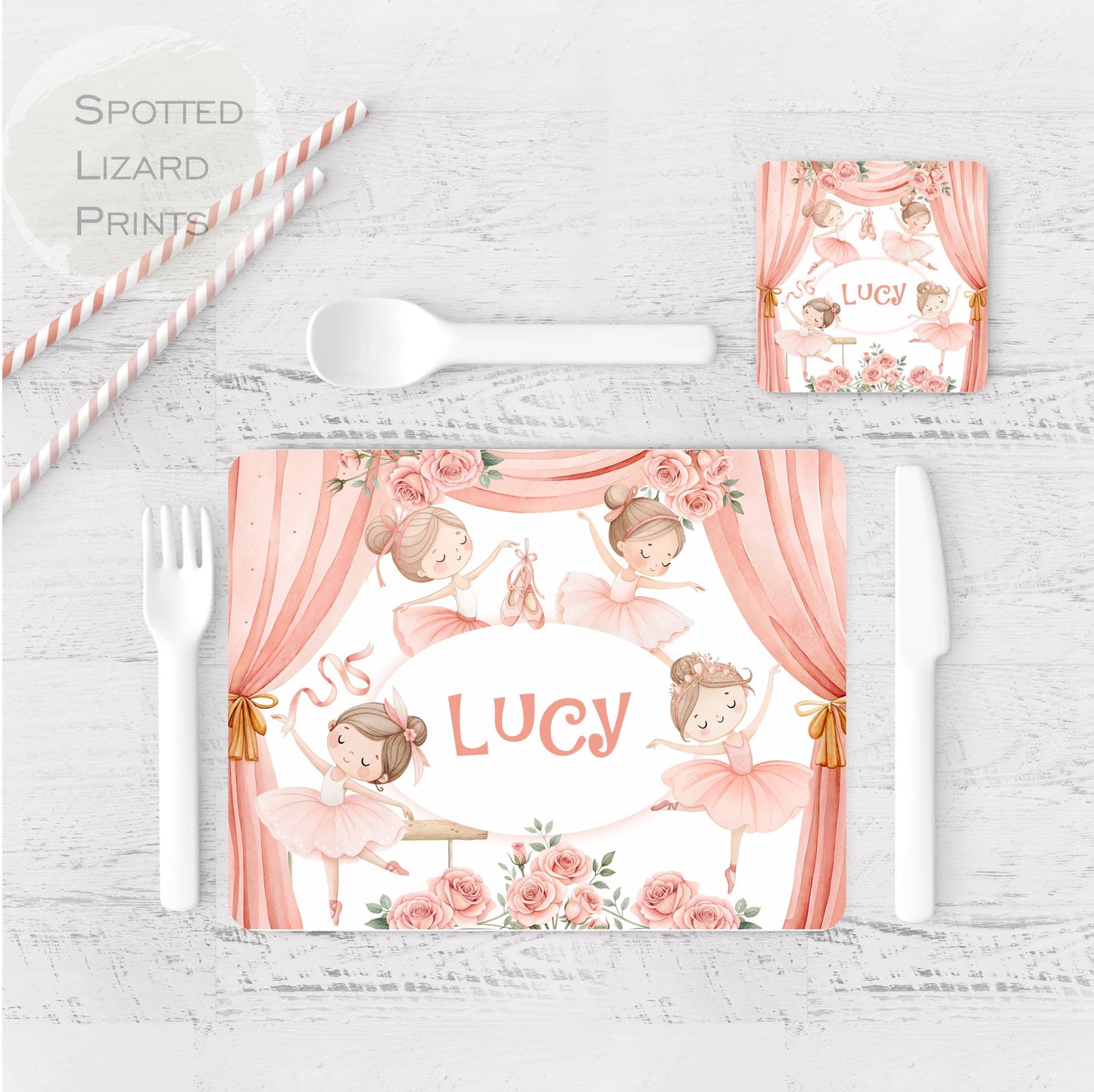 Personalised Ballerina children's Placemat and coaster set