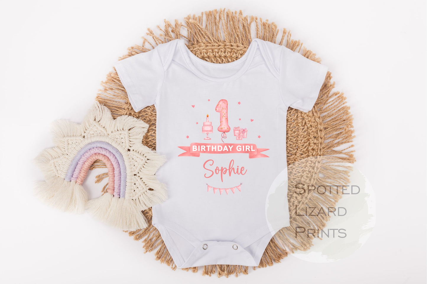My 1st Birthday. Girls personalised Birthday vest. White vest personalised with a name.