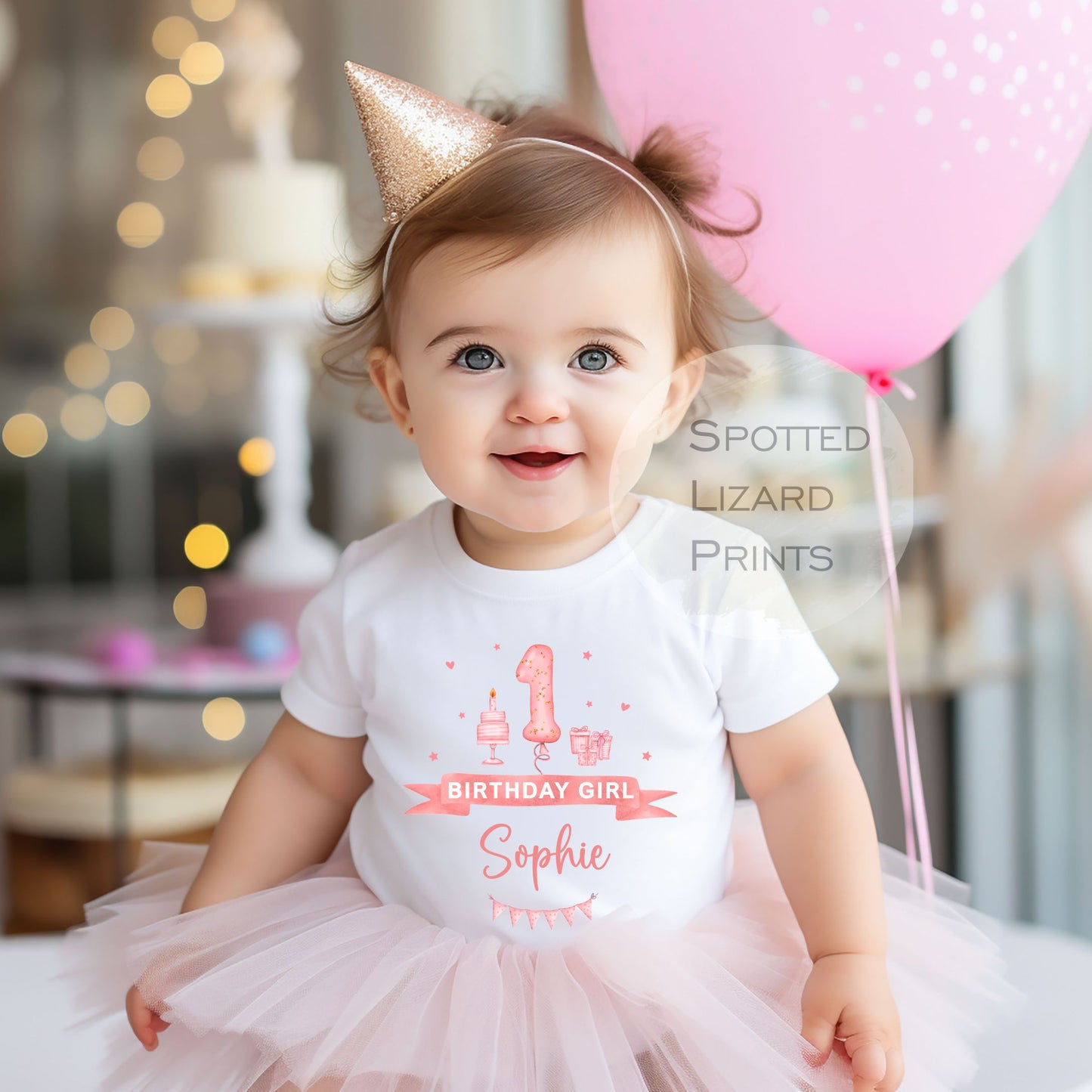 My 1st Birthday. Girls personalised Birthday T-Shirt. White T-Shirt personalised with a name.