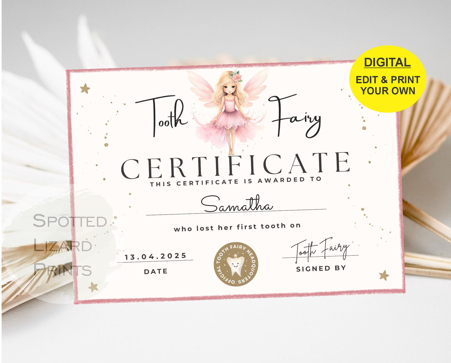 EDITABLE Tooth Fairy Certificate | First Tooth Lost | Kids Tooth Fairy | Lost Tooth Editable Template Printable Instant Download, Canva