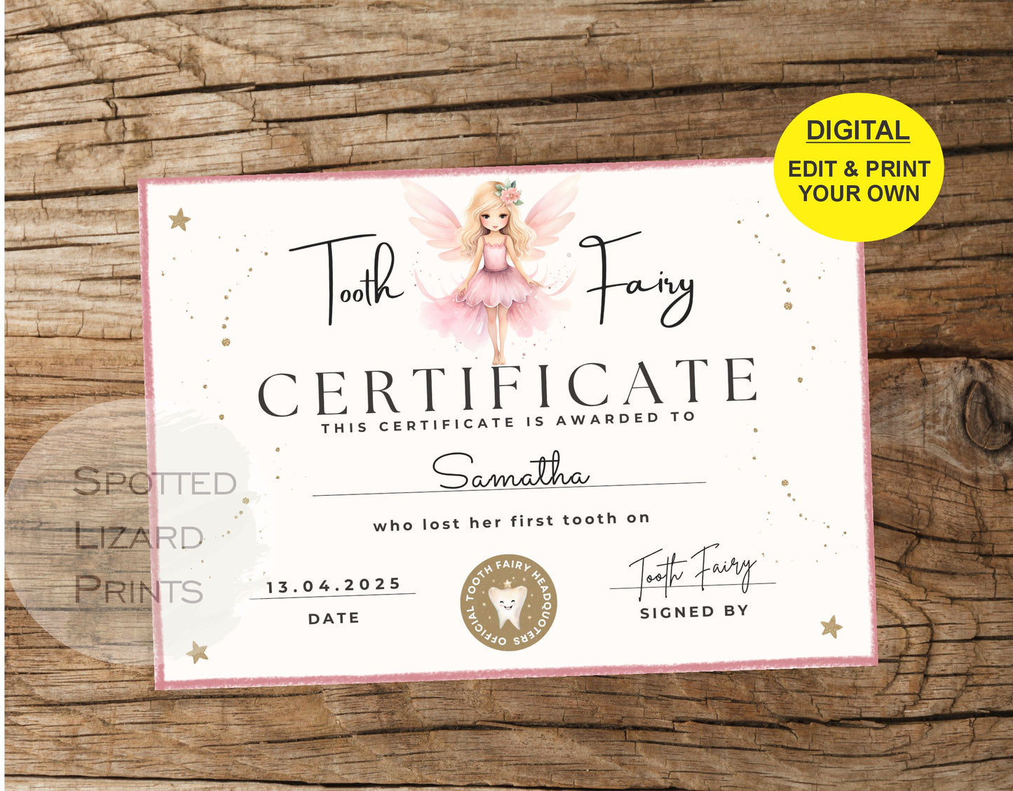 Tooth Fairy certificate
