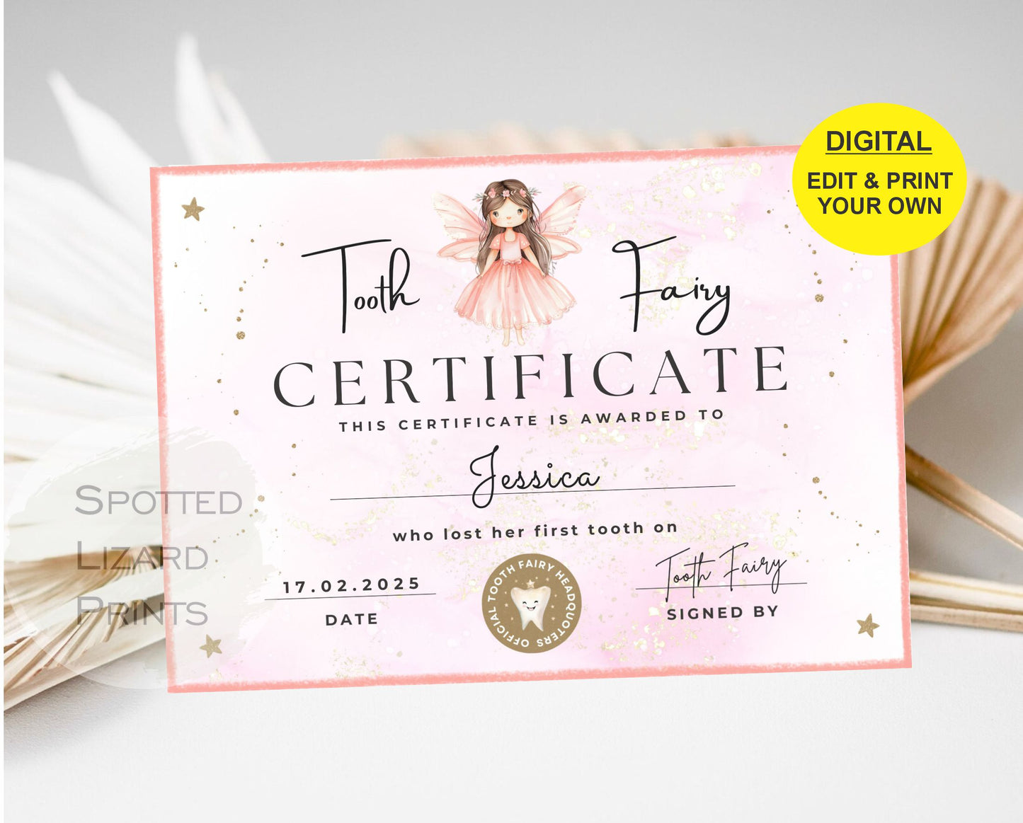 Downloadable Tooth fairy certificate