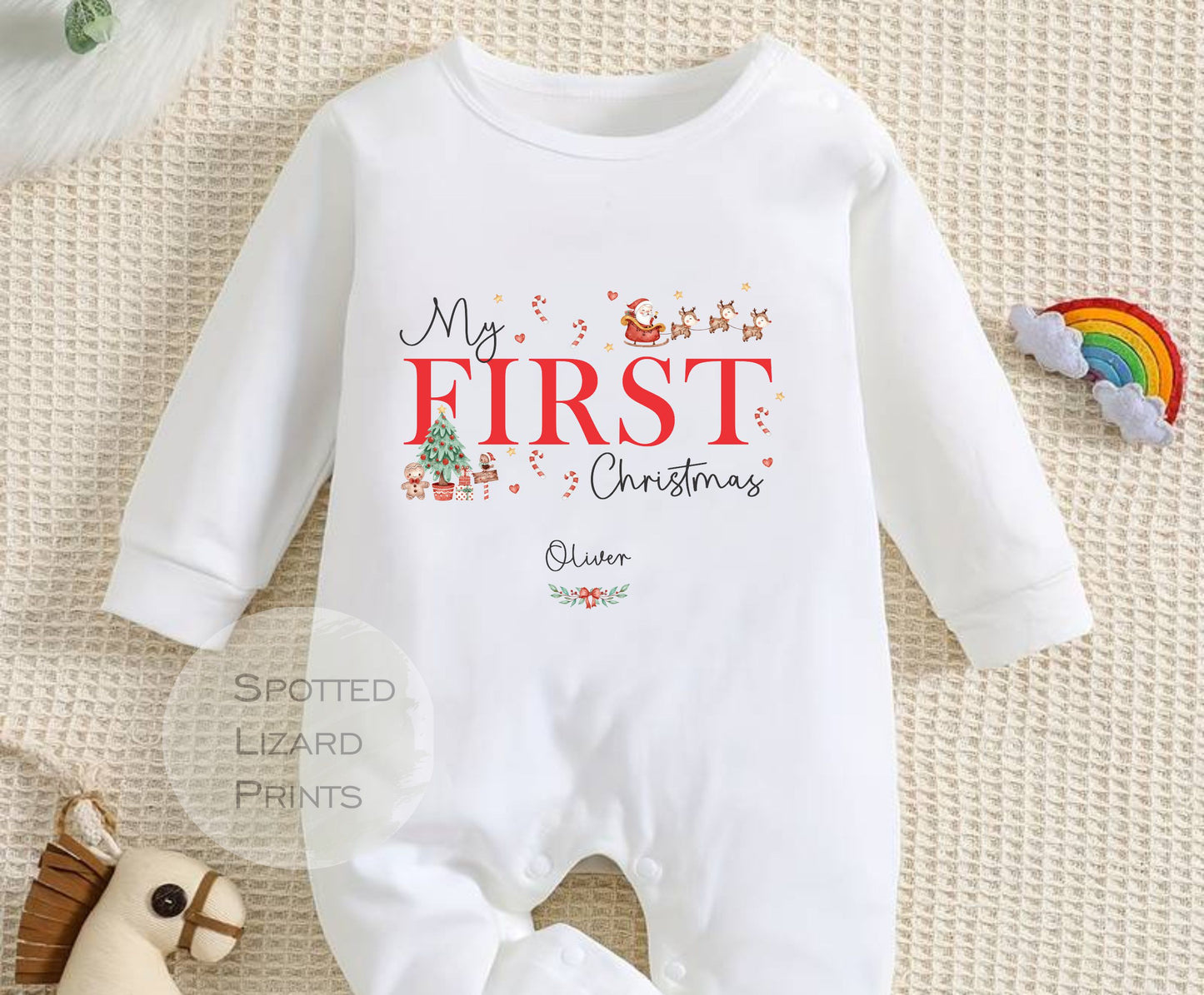 Personalised First Christmas Baby Outfit- My First Christmas Sleepsuit or Vest - 1st Xmas Cute Santa, First Christmas Pyjamas