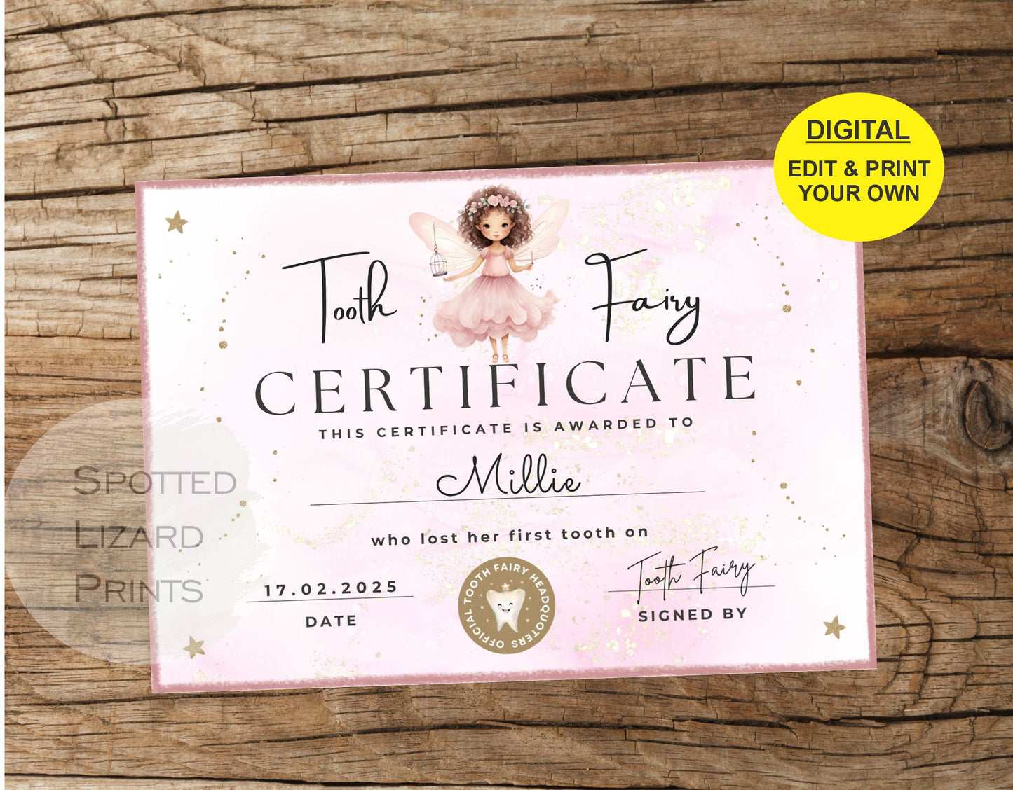 Tooth Fairy certificate