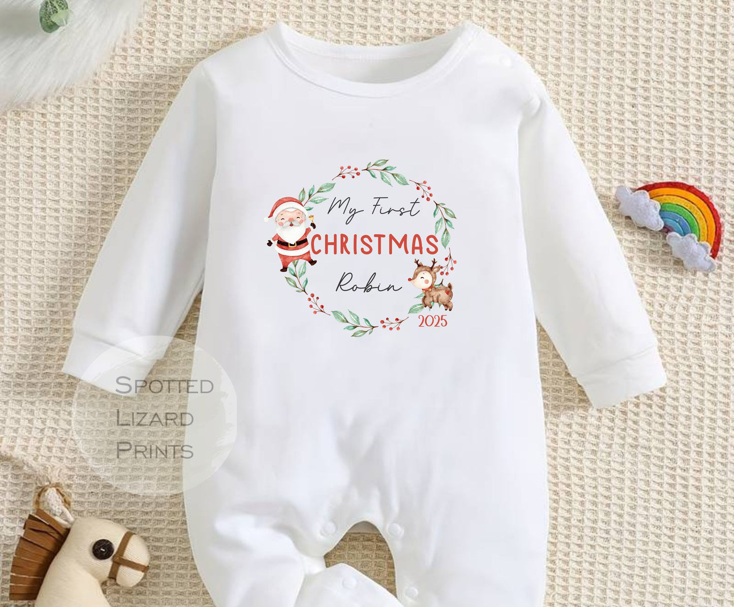 Personalised First Christmas Baby Outfit- My First Christmas Sleepsuit or Vest - 1st Xmas Cute Santa, First Christmas Pyjamas