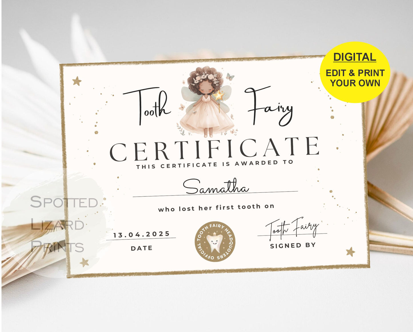 EDITABLE Tooth Fairy Certificate | First Tooth Lost | Kids Tooth Fairy | Lost Tooth Editable Template Printable Instant Download, Canva