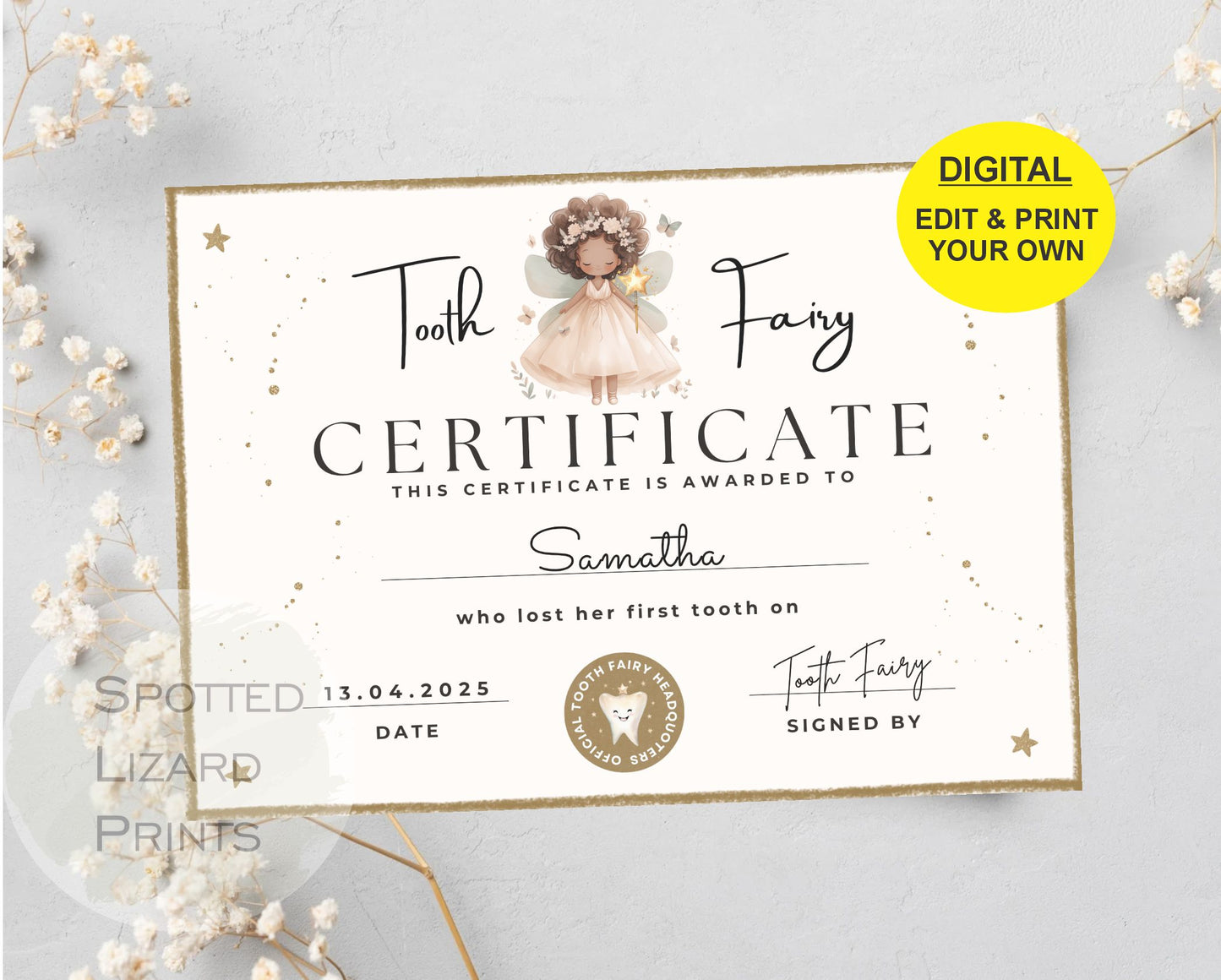 EDITABLE Tooth Fairy Certificate | First Tooth Lost | Kids Tooth Fairy | Lost Tooth Editable Template Printable Instant Download, Canva