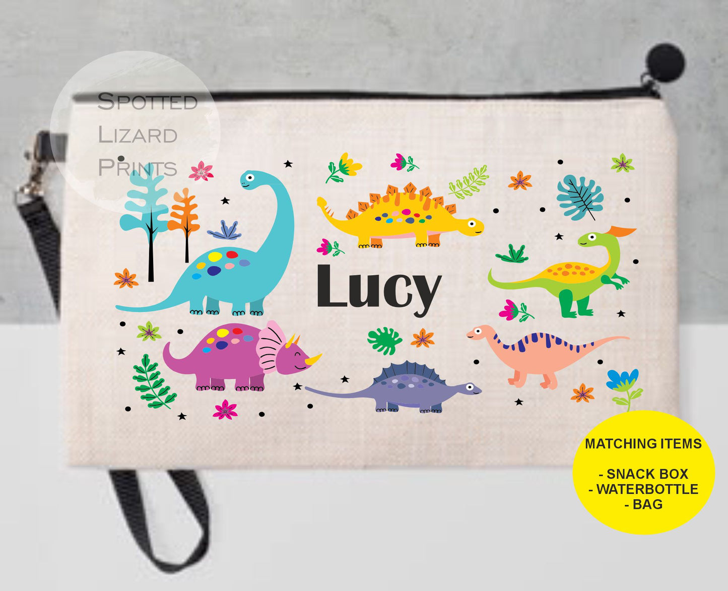 Pencil case. Dinosaurs. Personalised with a name.