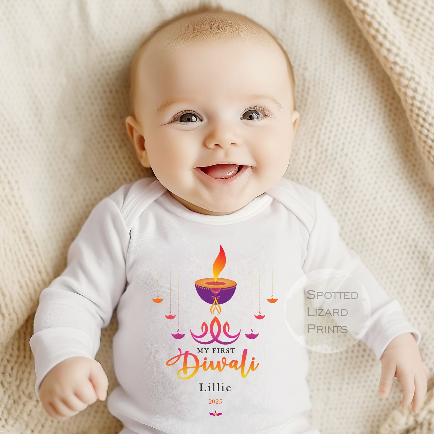 My First Diwali Personalised Baby - First Diwali sleepsuit - 1st Diwali Gift - Festival of Light Hindu Sikh Celebration - Diwali Baby Outfit