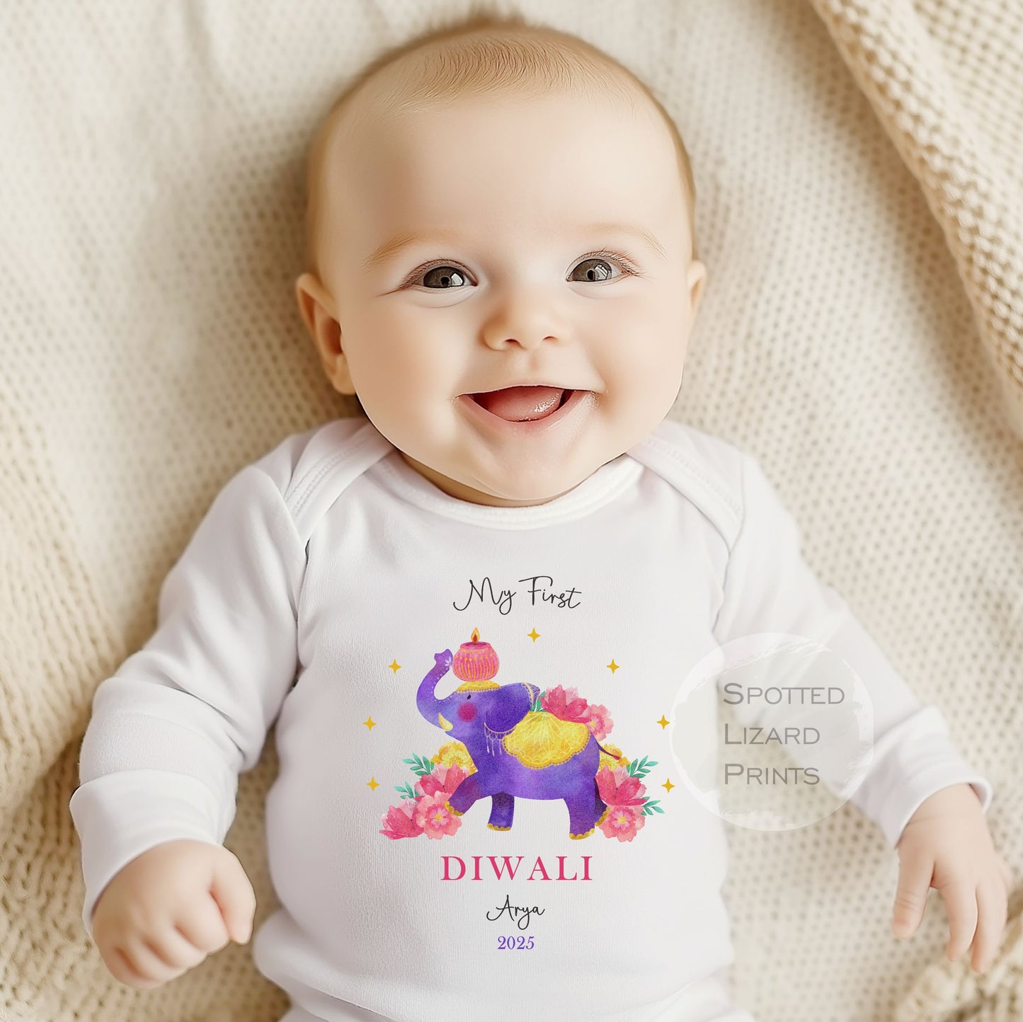 Personalised My First Diwali - Diwali Baby Vest or Rompersuit - Happy Diwali Gift - My First Diwali Gift Babygrow , Diwali Sleepsuit