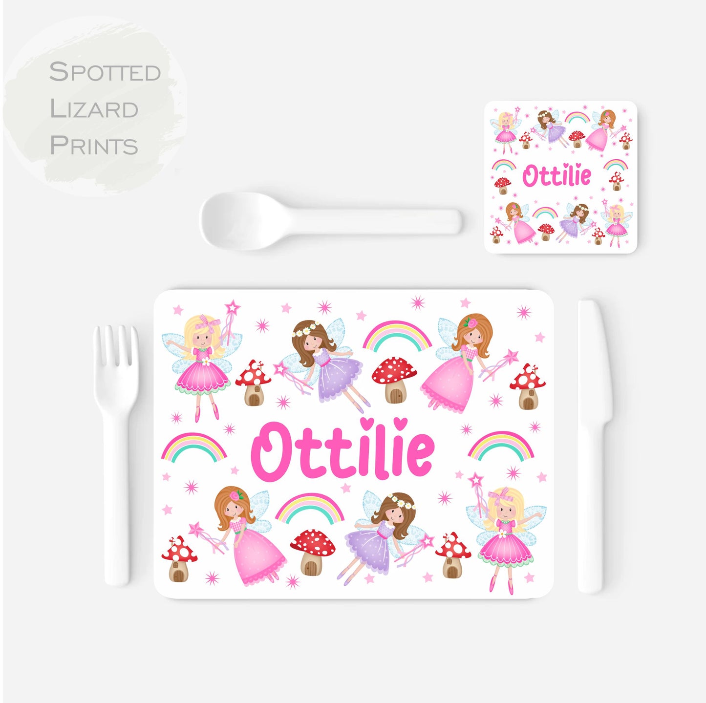 Personalised Princess Placemat and Coaster Set, Kid's Dinner Set, Fairies gift, Children's Birthday Gift, Fairies Placemat