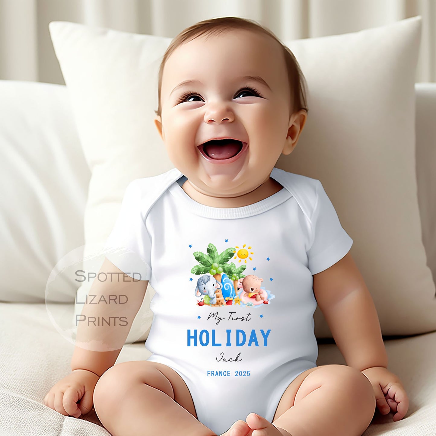 Personalised My 1st Holiday - Destination First Vacation Beach Theme - 1st Holiday T-Shirt - First Summer Holiday T- Shirt - Holiday abroad