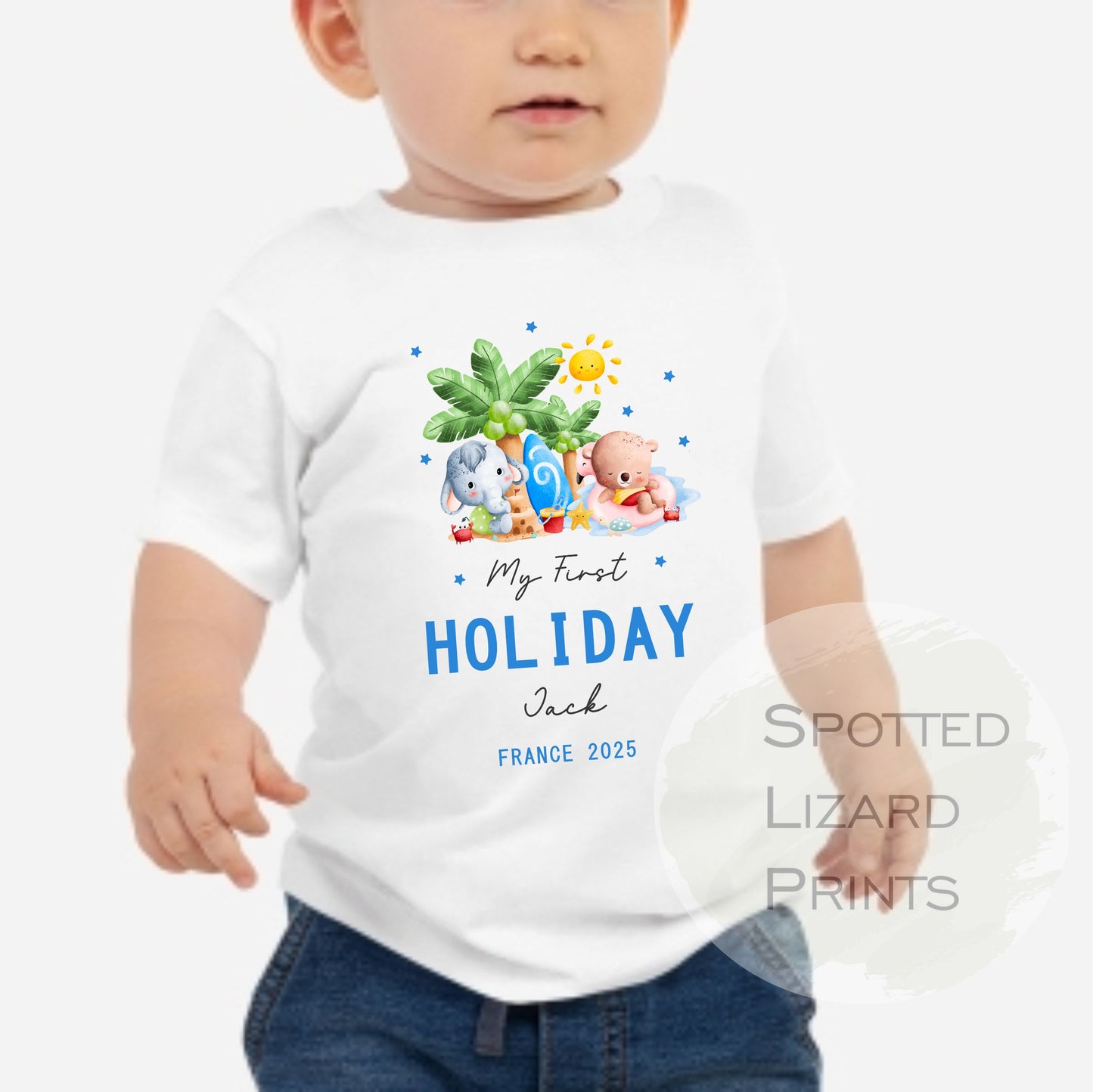 Personalised My 1st Holiday - Destination First Vacation Beach Theme - 1st Holiday T-Shirt - First Summer Holiday T- Shirt - Holiday abroad