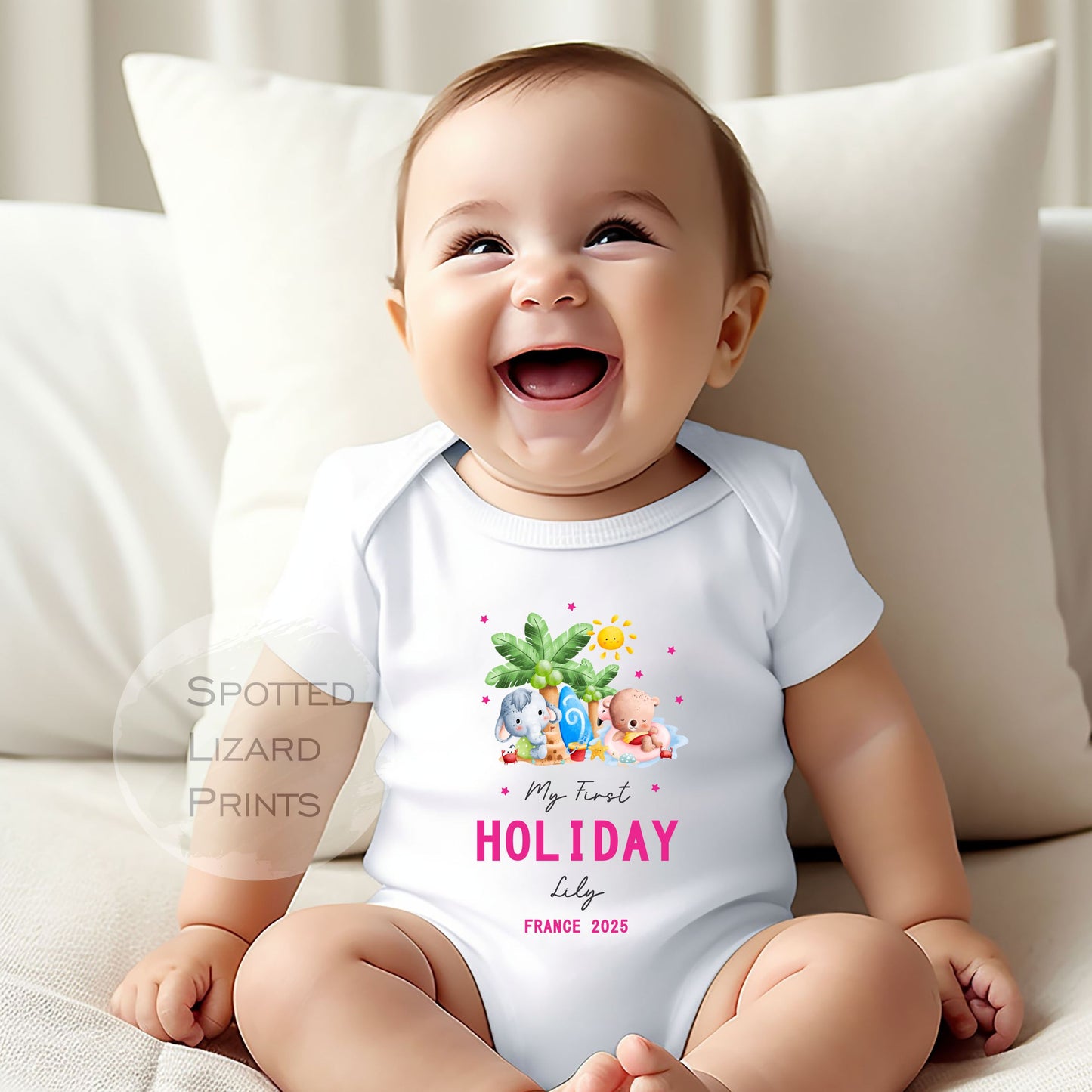 Personalised My 1st Holiday - Destination First Vacation Beach Theme - 1st Holiday T-Shirt - First Summer Holiday T- Shirt - Holiday abroad