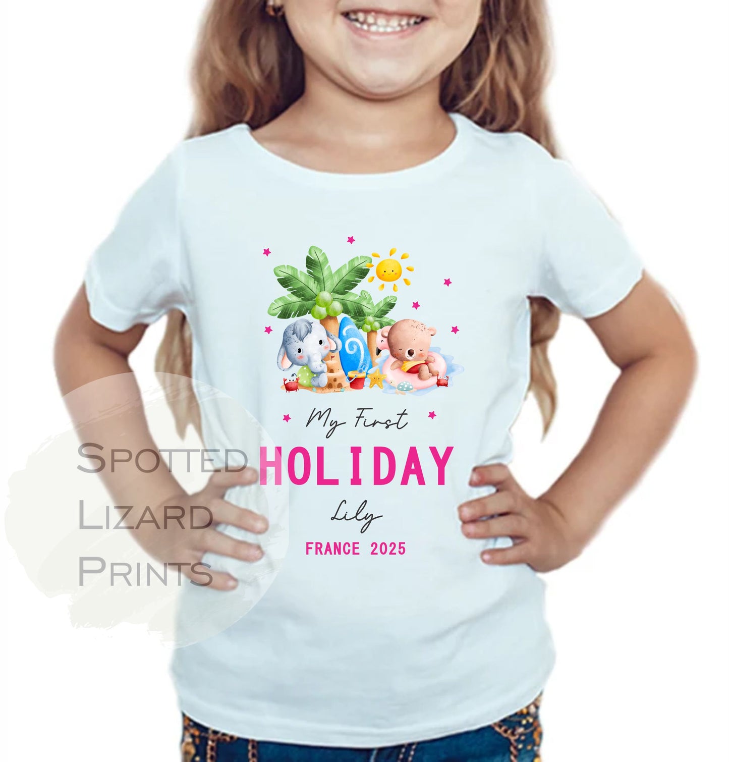 Personalised My 1st Holiday - Destination First Vacation Beach Theme - 1st Holiday T-Shirt - First Summer Holiday T- Shirt - Holiday abroad