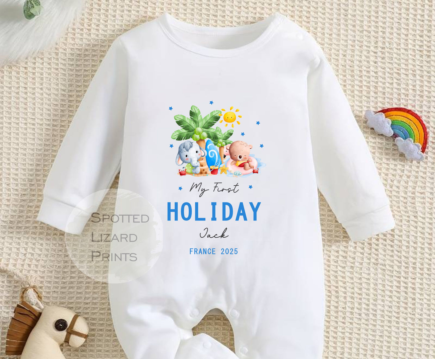 Personalised My 1st Holiday - Destination First Vacation Beach Theme - 1st Holiday T-Shirt - First Summer Holiday T- Shirt - Holiday abroad