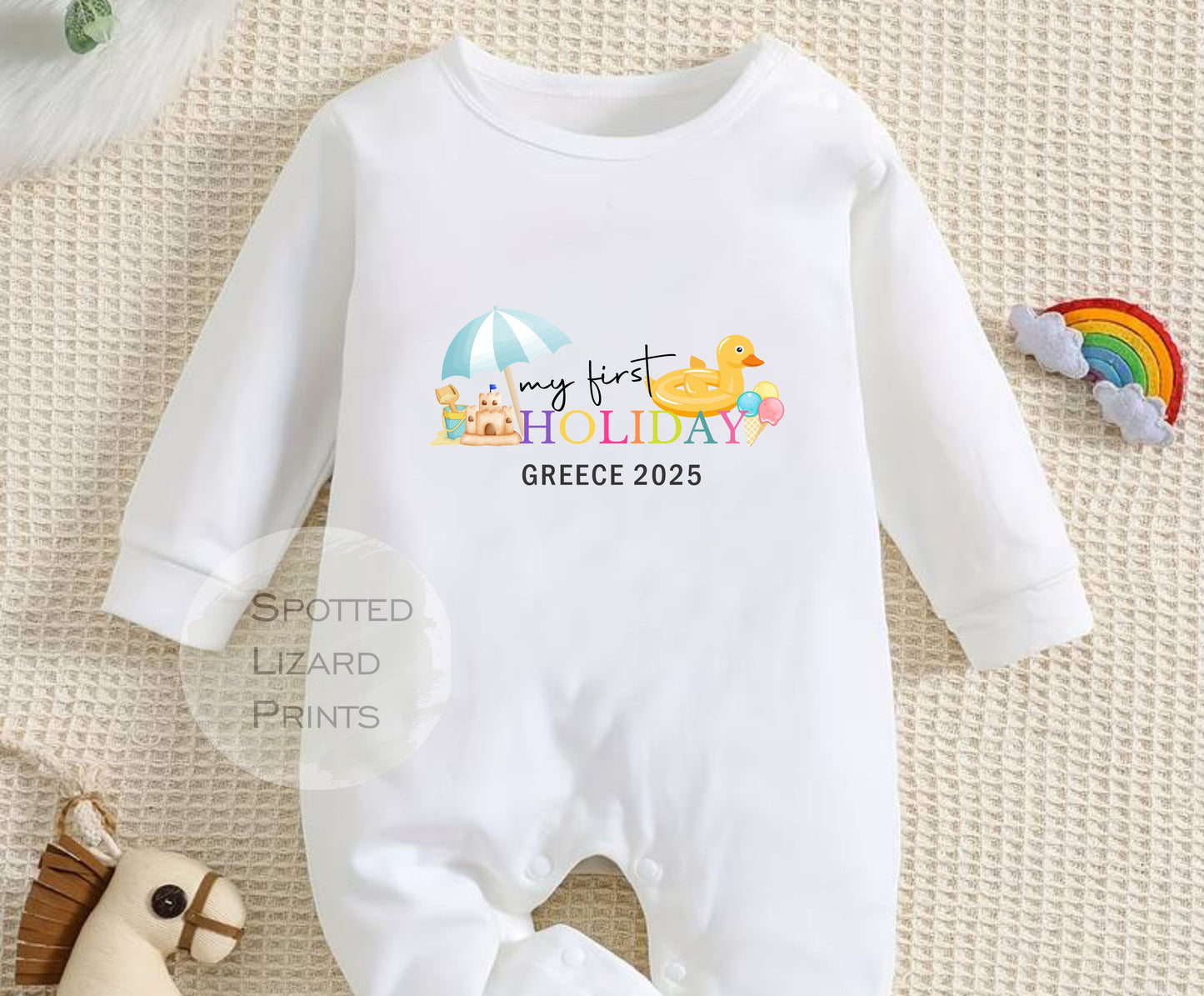 Personalised My First Holiday Kids T-Shirt, Baby Boy 1st Holiday Vest Vacation Kids T-shirt, Baby Grow, Rompersuit