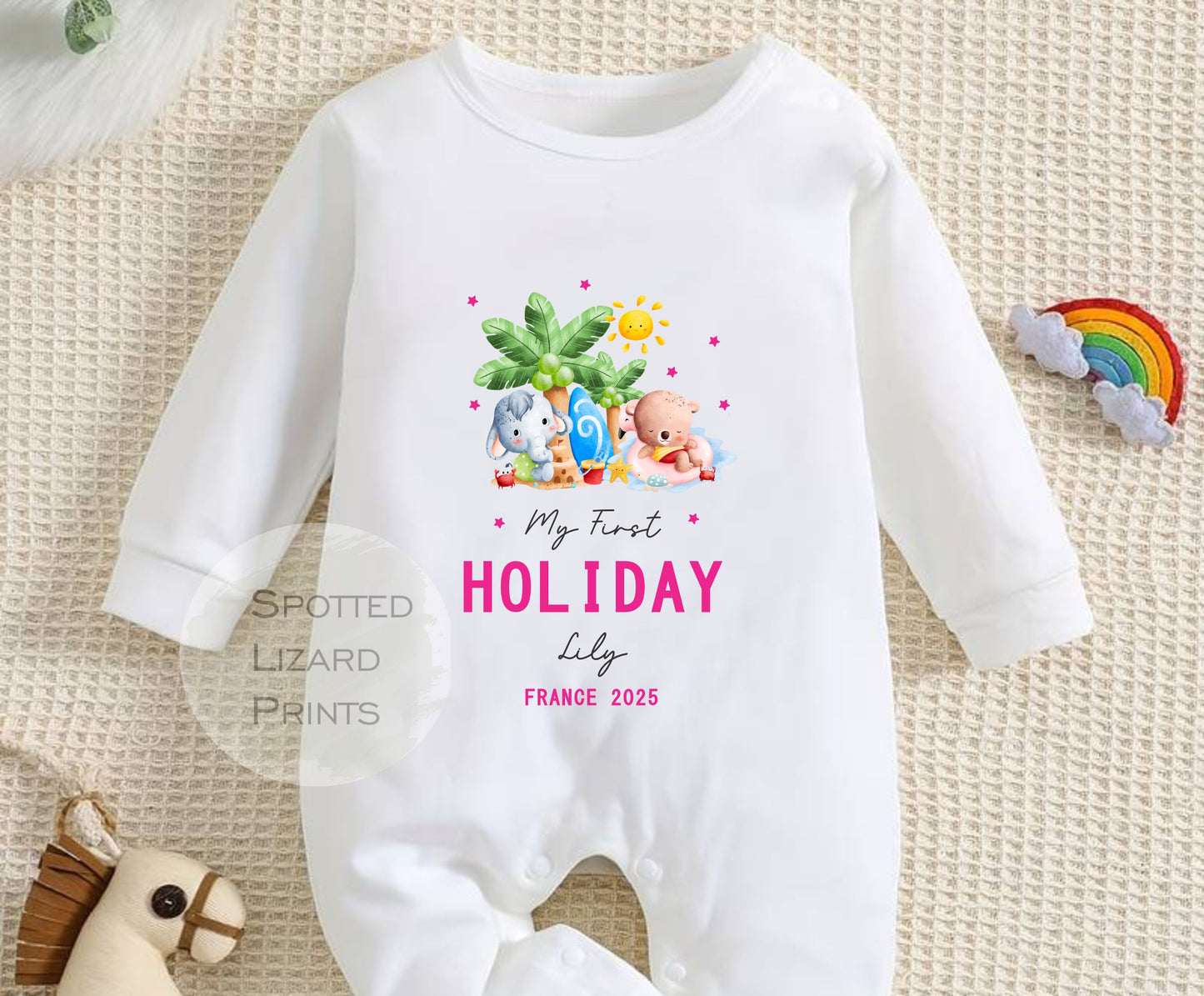 Personalised My 1st Holiday - Destination First Vacation Beach Theme - 1st Holiday T-Shirt - First Summer Holiday T- Shirt - Holiday abroad