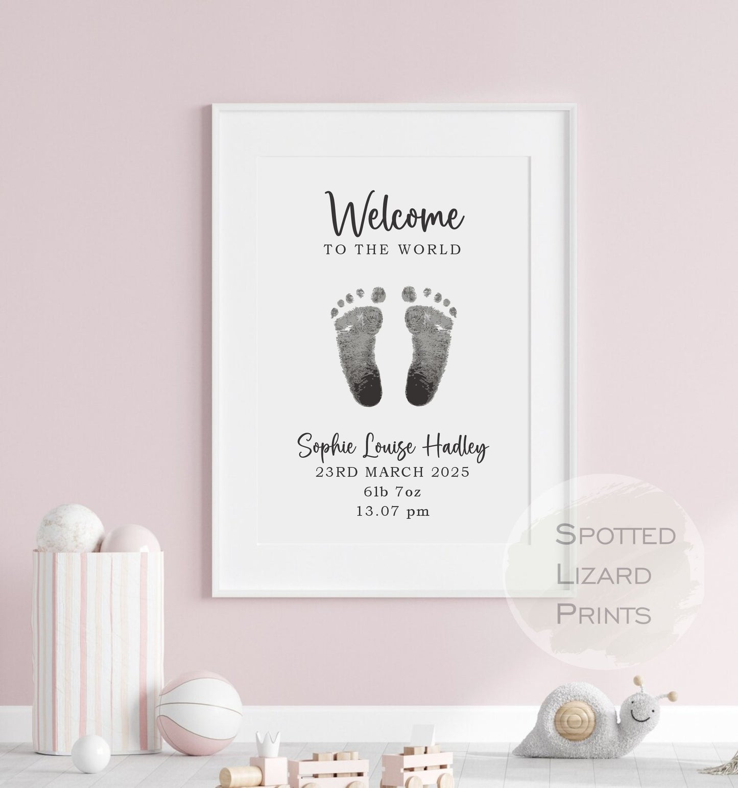 Baby footprint wall art. Babies feet printed onto decorative wall art
