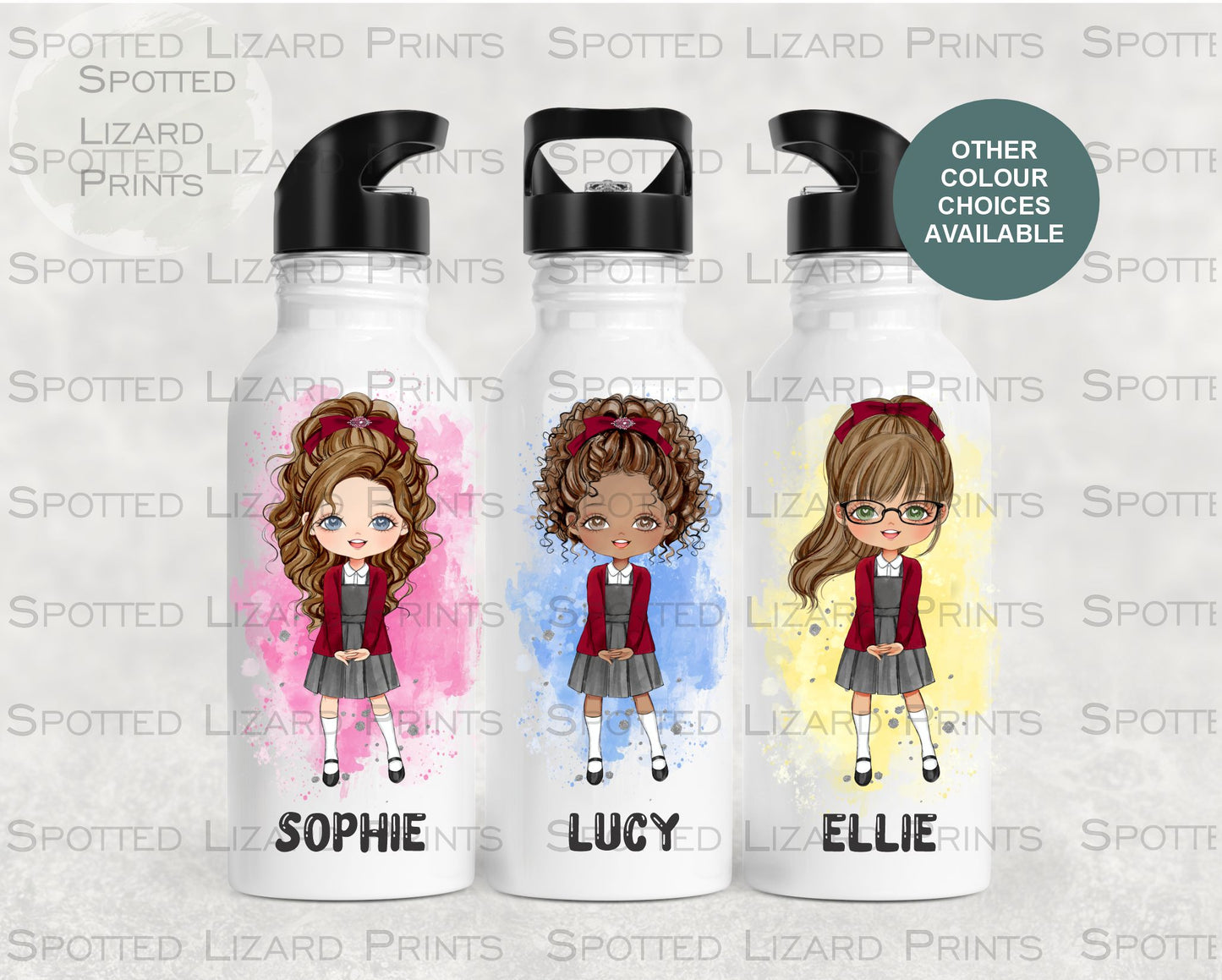 White Aluminium water Bottle. Personalised with a name. Personalised own image for back to school