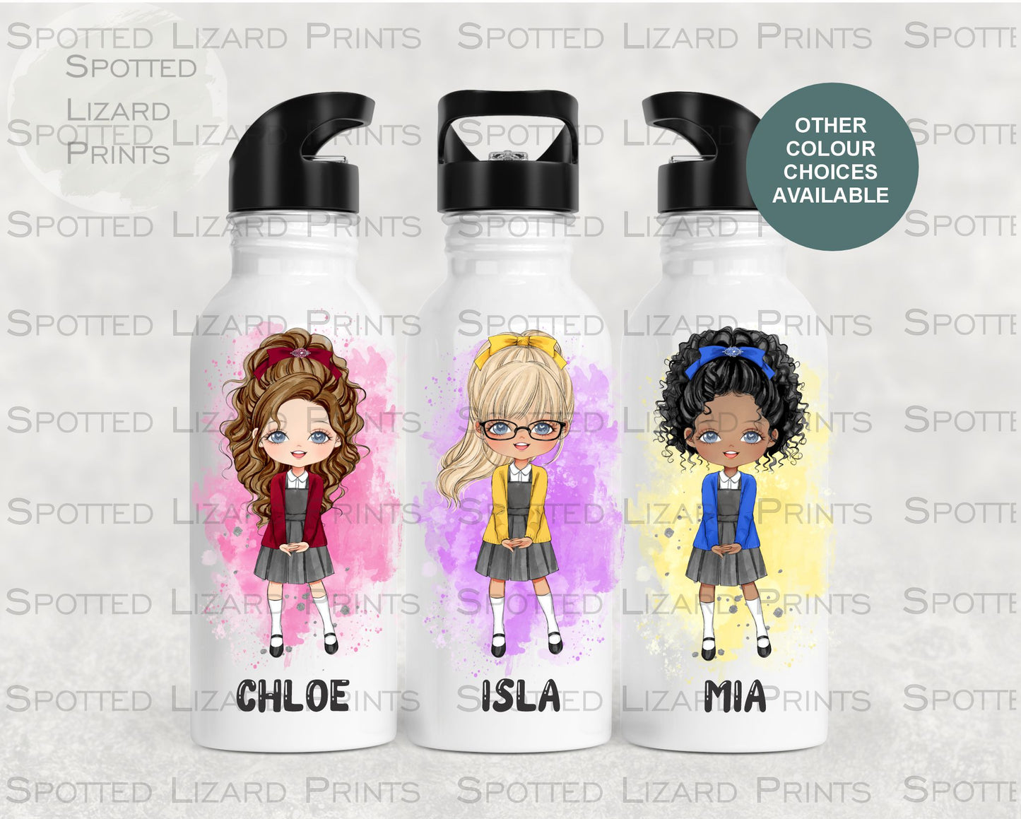 White Aluminium water Bottl. Personalised with a name. Personalised own image for back to school