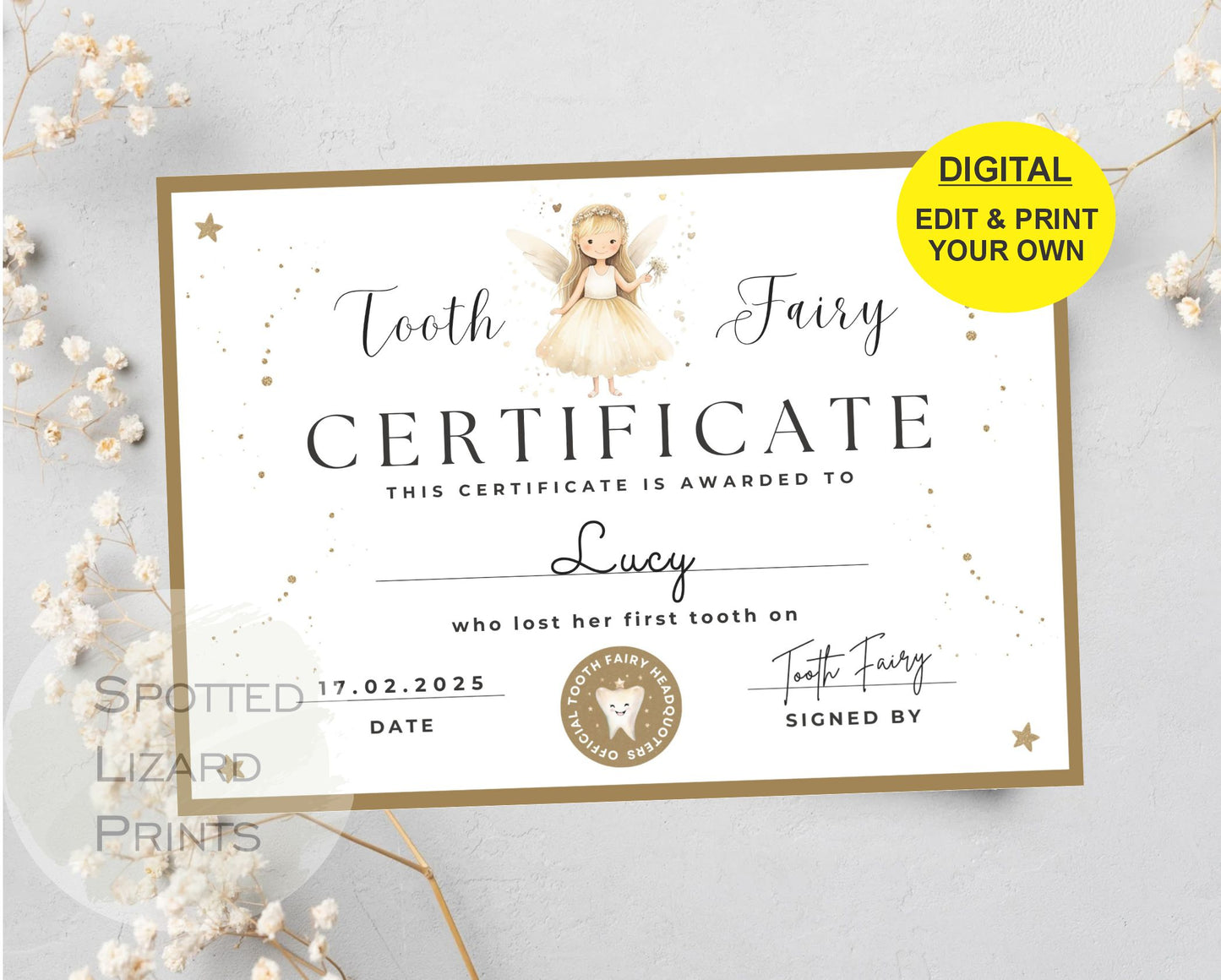 Tooth Fairy certificate
