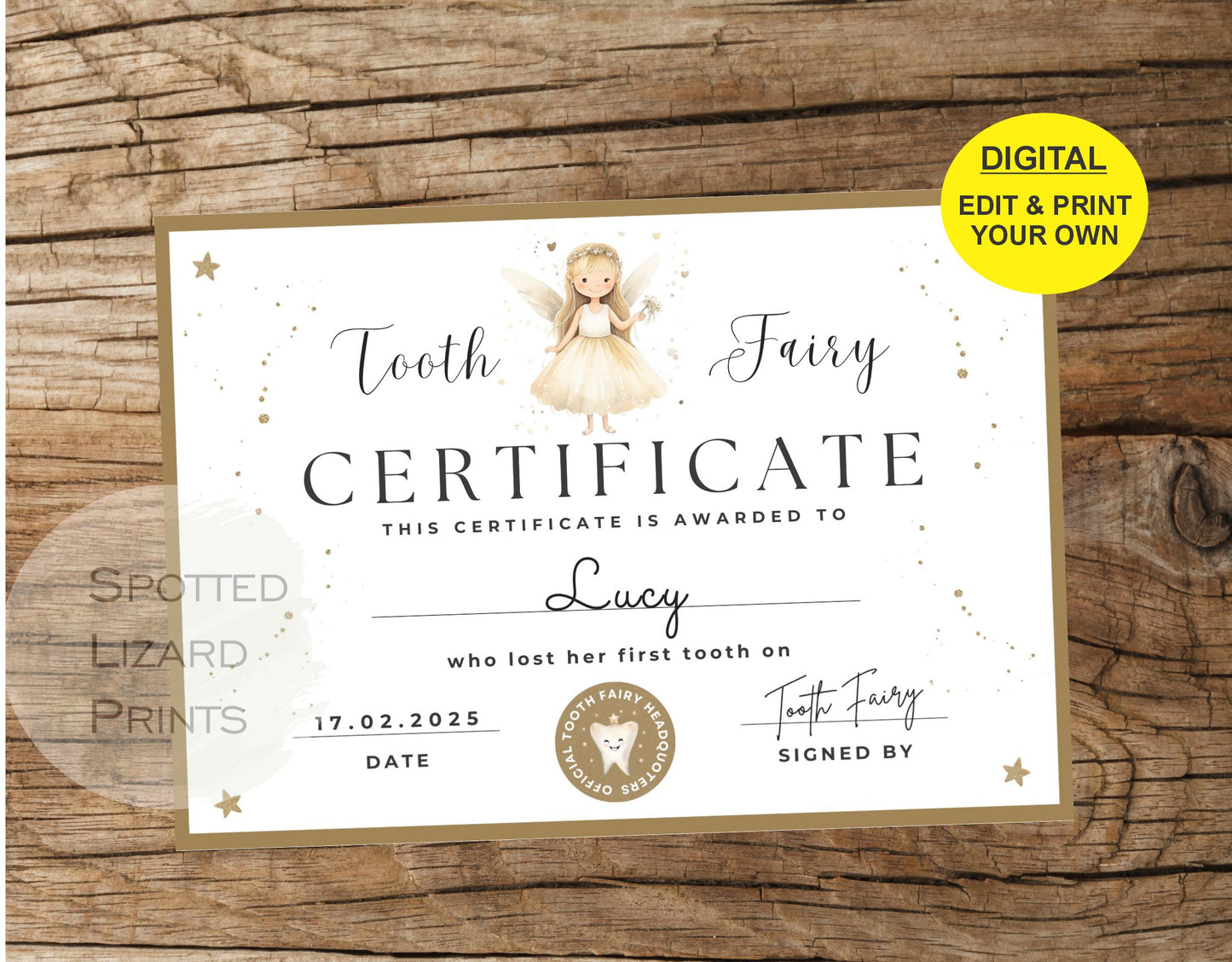 Tooth Fairy Certificate