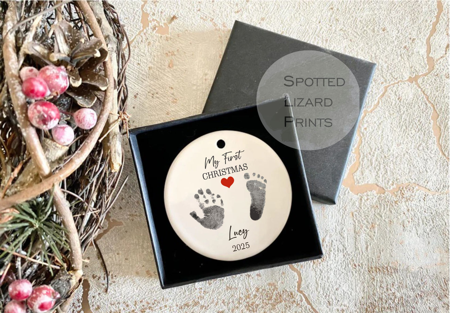 Personalised My first Christmas Bauble, Babies 1st Christmas Bauble | Baby foot and Hand Prints – Baby First Xmas Ornament