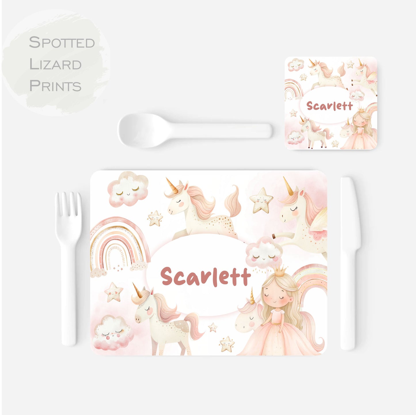personalised magical unicorn children's placemat and coaster set