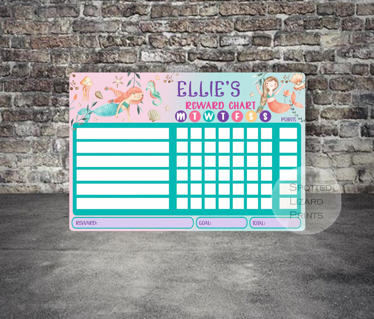 Children's reward chart. Personalised aluminium sign.