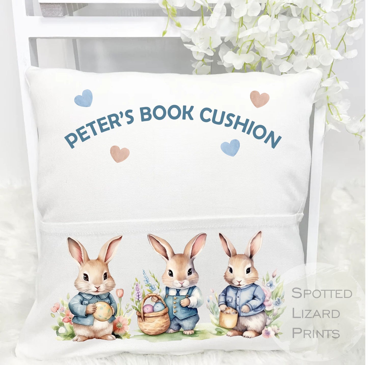 Personalised Easter Book Cushion, Easter Gift, Book Cushion