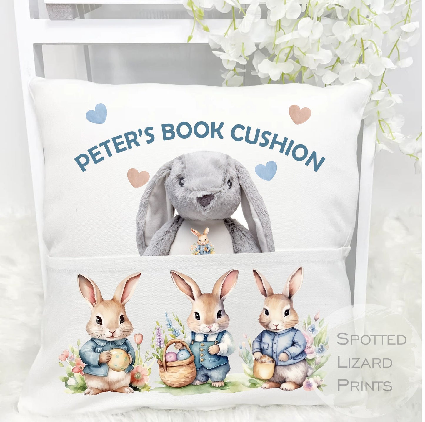 Personalised Easter Book Cushion, Easter Gift, Book Cushion
