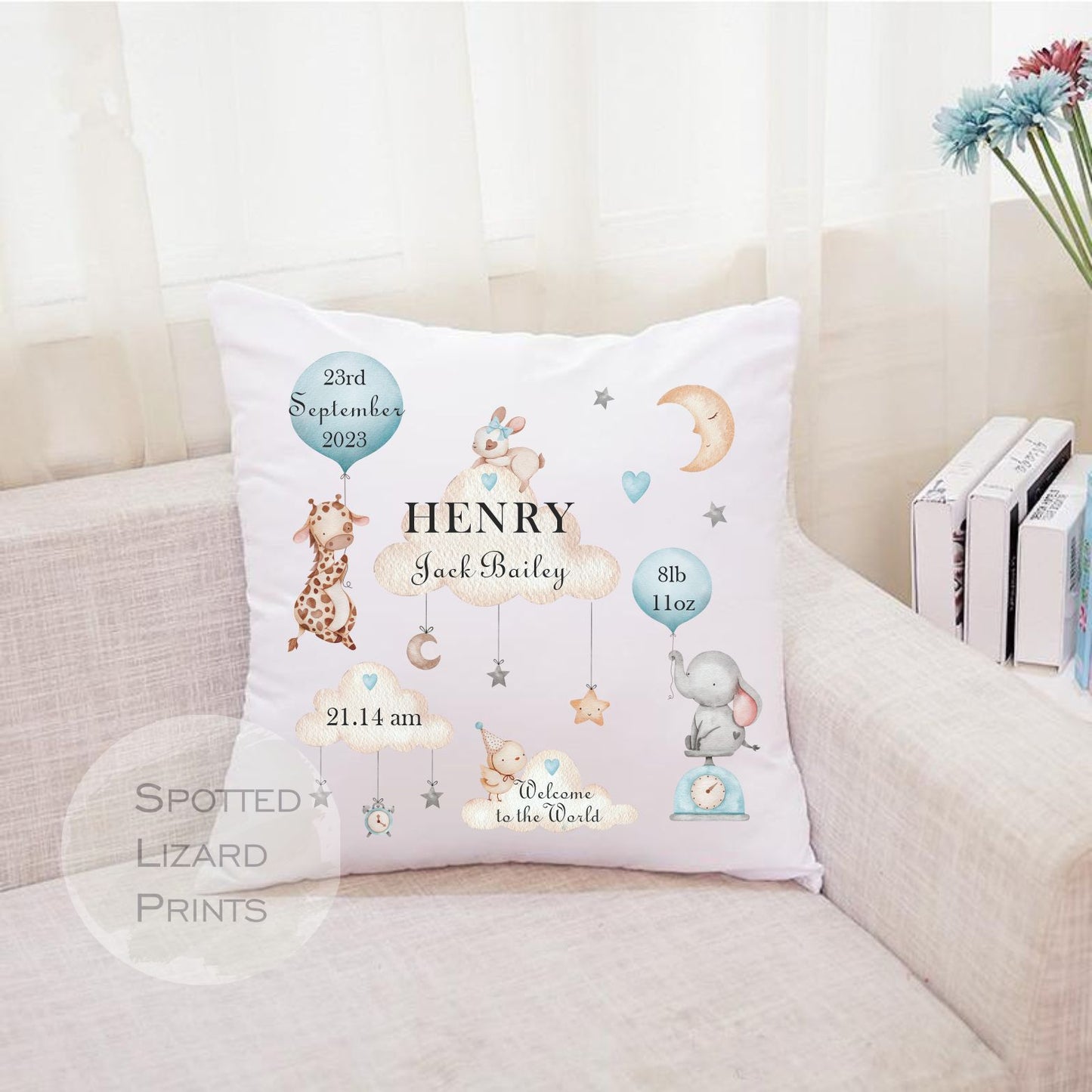Personalised New Baby Cushion - Milestone Nursery Cushion - Personalised Baby Cushion - New Baby Gift