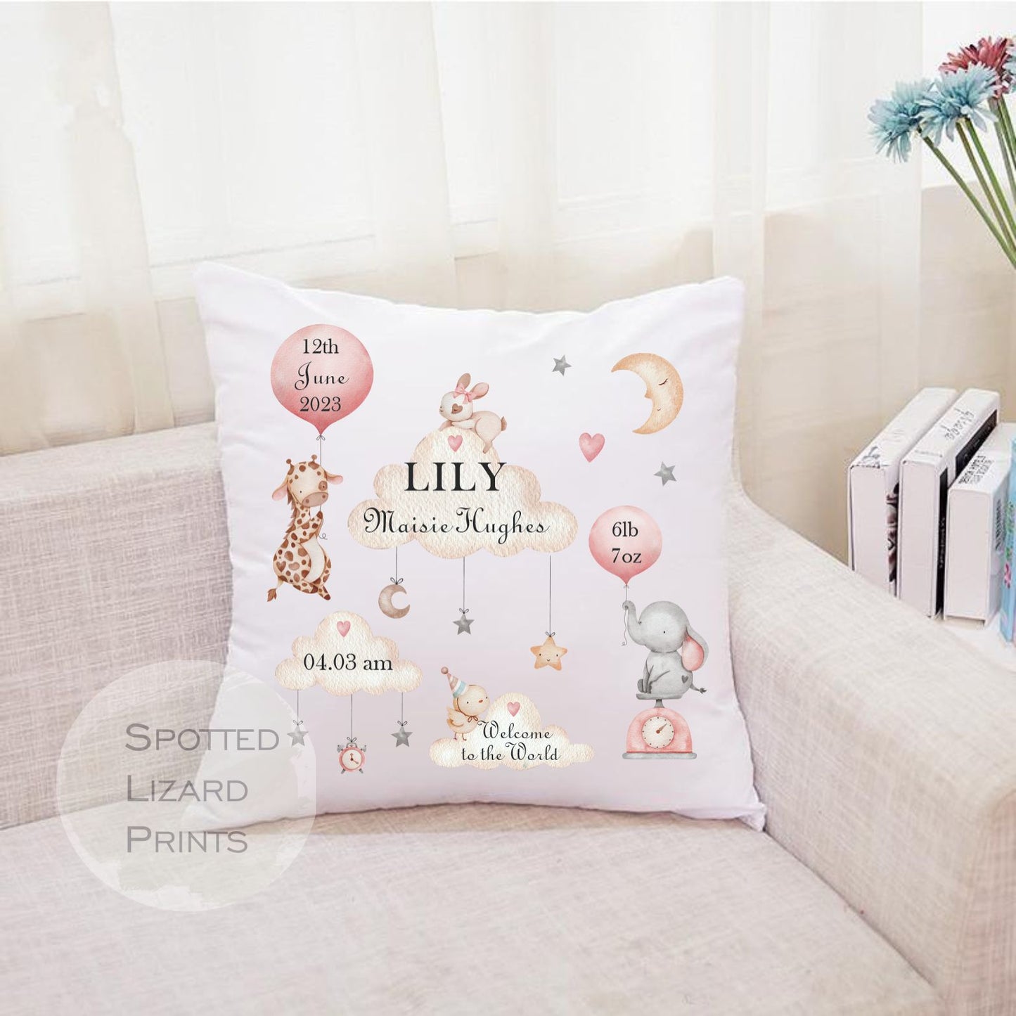 Personalised New Baby Cushion - Milestone Nursery Cushion - Personalised Baby Cushion - New Baby Gift