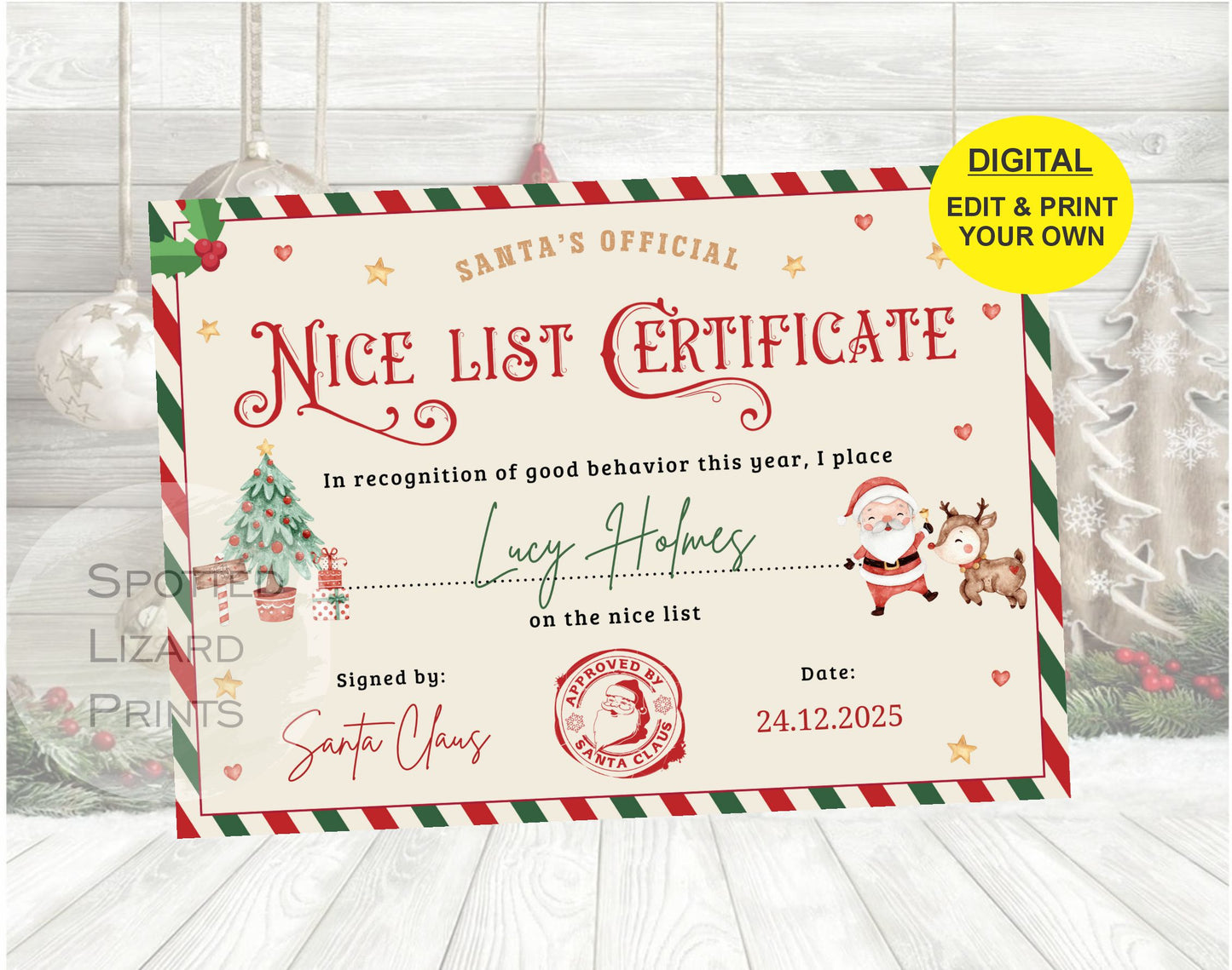 EDITABLE BUNDLE Approved Letter from Santa Approved Letter + Nice List Certificate Editable Template Printable Instant Download, Canva