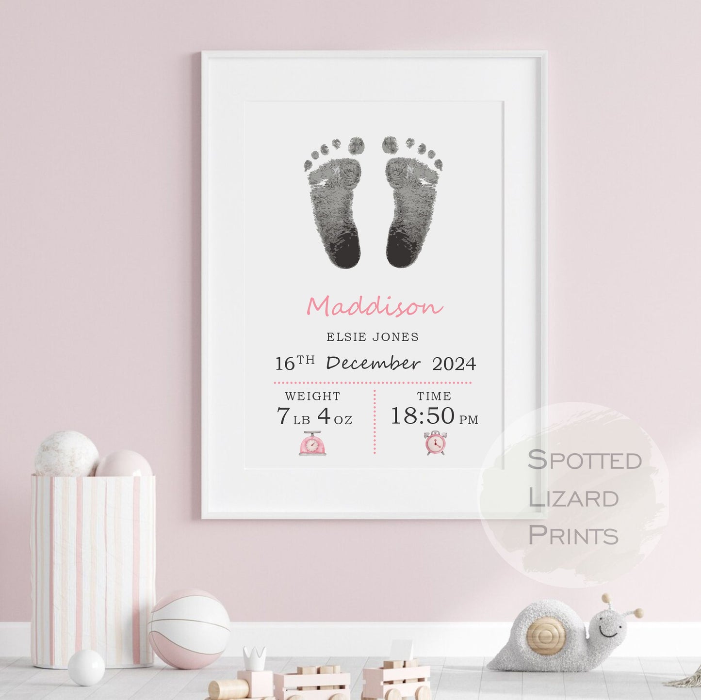 Baby footprint wall art. Babies feet printed onto decorative wall art