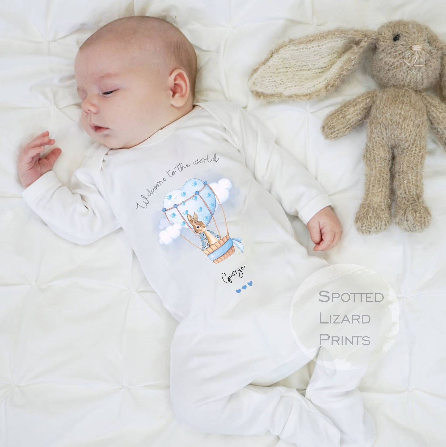 Peter rabbit new baby announcement personalised Baby rompersuit