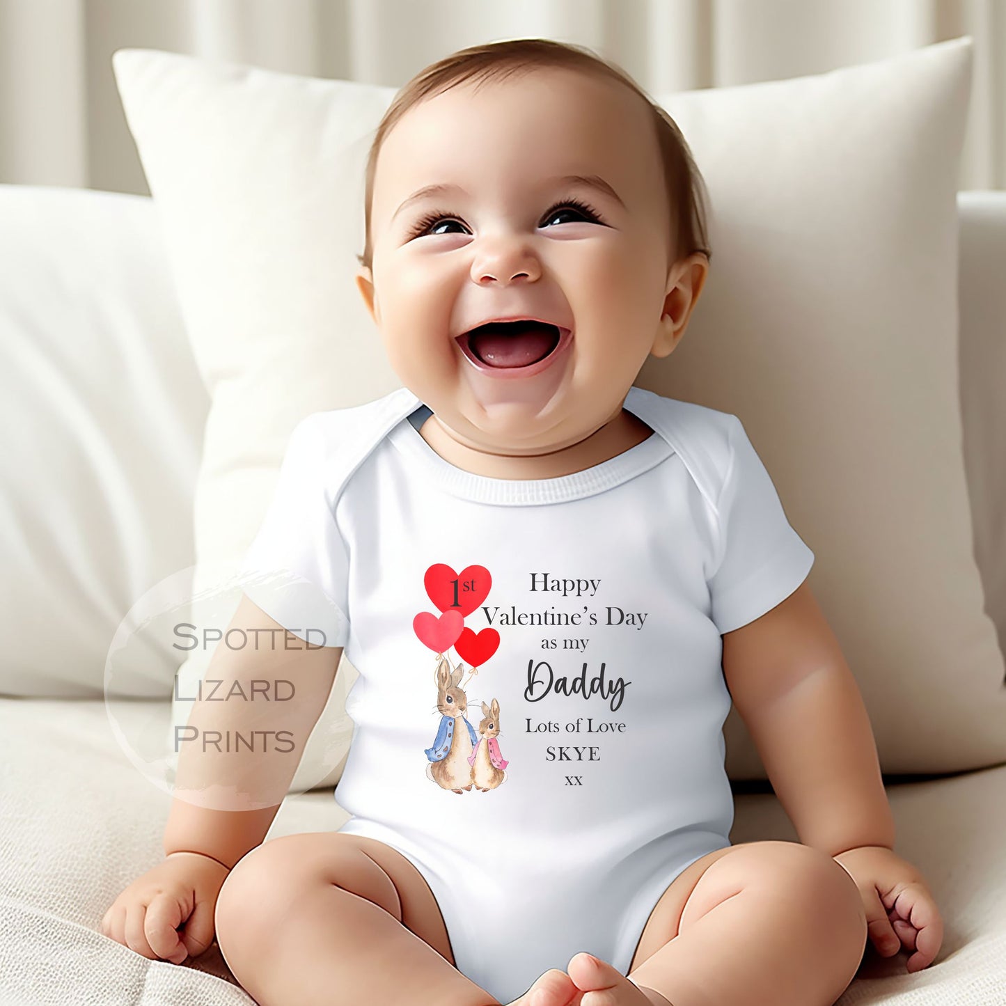 My first valentines day as Daddy. Personalised Baby Vest. White. 65% cotton and 35% polyester.
