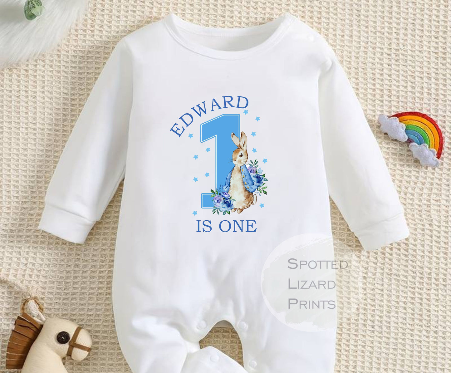 Personalised Peter Rabbit 1st Birthday T-shirt Little Boy Blue - One Today