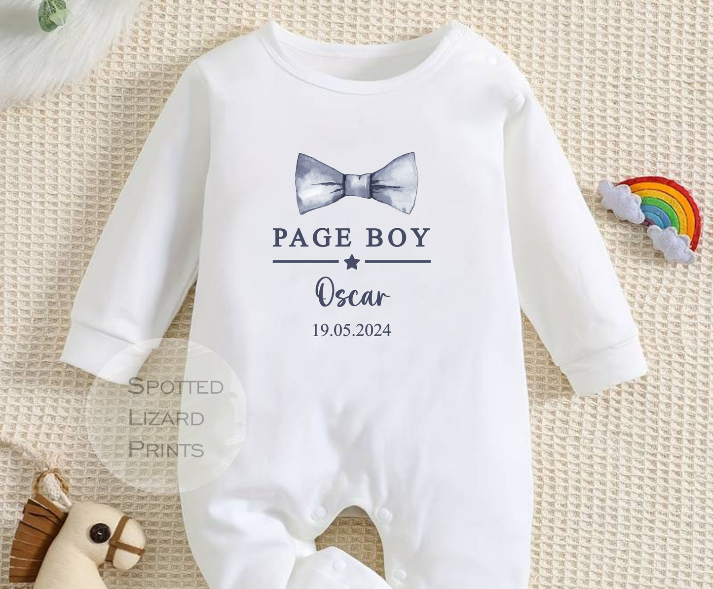Personalised Page Boy Baby Sleepsuit Page Boy Sleepsuit, Bodysuit - Thank you, Wedding Gift, Page Boy Gift
